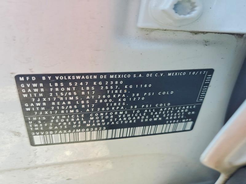 Aukcja sprzedaży 2018 Volkswagen Tiguan, vin: 3VV3B7AX4JM063923, numer aukcji: 67325156