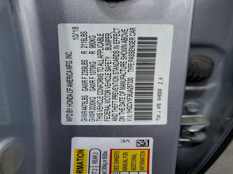 Продаж на аукціоні авто 2018 Honda Accord, vin: 1HGCV1F36JA257330, номер лоту: 66850076