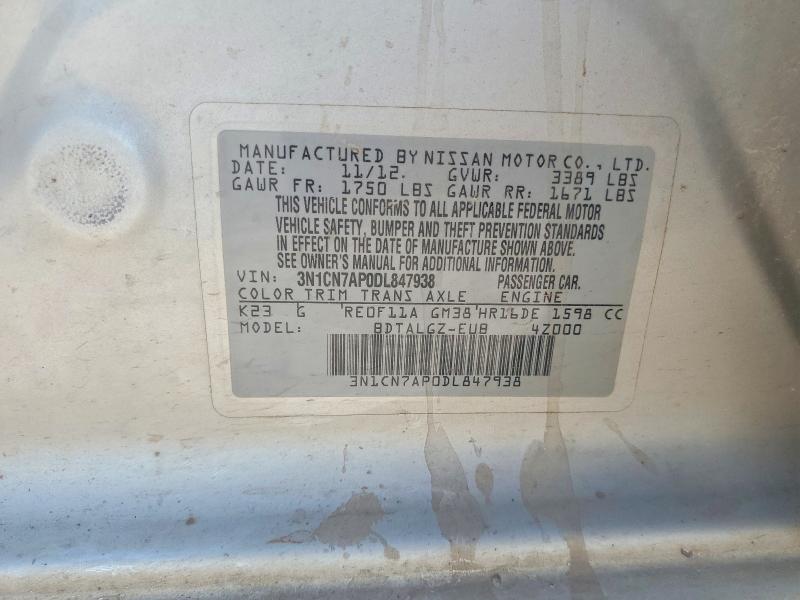 Продажа на аукционе авто 2013 Nissan Versa, vin: 3N1CN7AP0DL847938, номер лота: 69873786