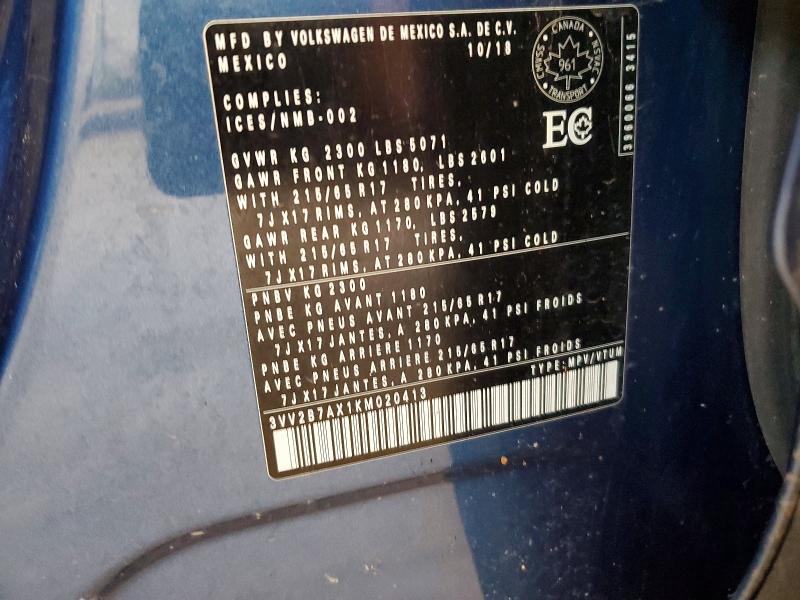 Продажа на аукционе авто 2019 Volkswagen Tiguan, vin: 3VV2B7AX1KM020413, номер лота: 67598326