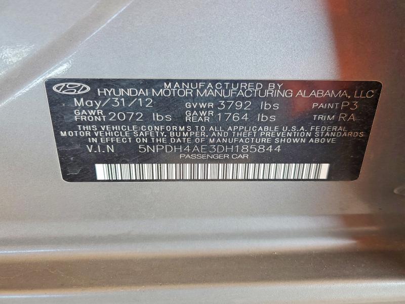 Продаж на аукціоні авто 2013 Hyundai Elantra, vin: 5NPDH4AE3DH185844, номер лоту: 69914616