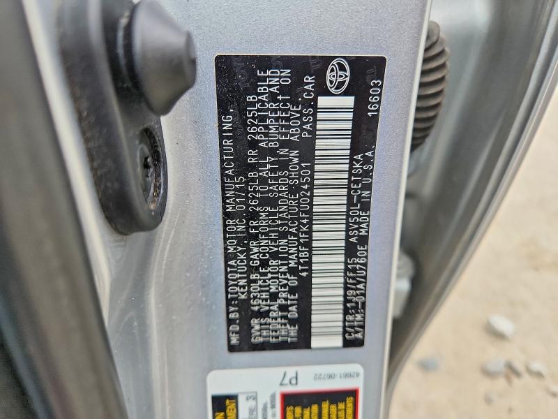 2015 Toyota Camry მანქანა იყიდება აუქციონზე, vin: 4T1BF1FK4FU024501, აუქციონის ნომერი: 70038976