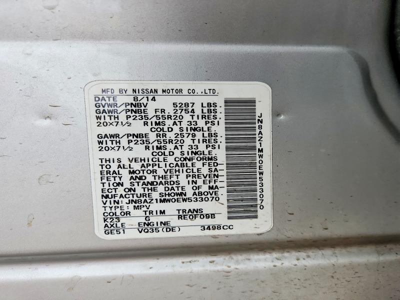 Продажа на аукционе авто 2014 Nissan Murano, vin: JN8AZ1MW0EW533070, номер лота: 68823246