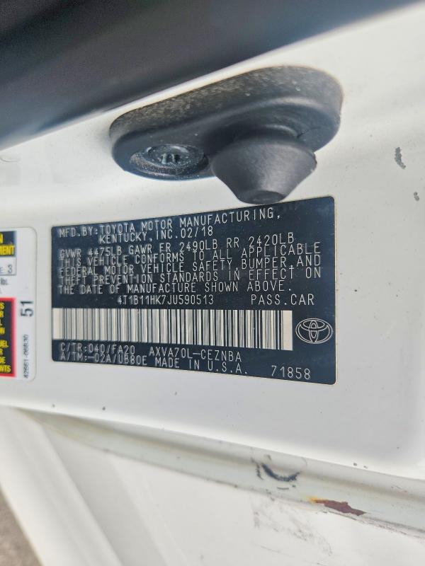 Продажа на аукционе авто 2018 Toyota Camry, vin: 4T1B11HK7JU590513, номер лота: 69404676