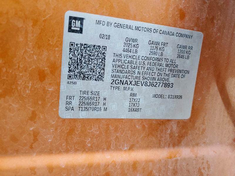 Aukcja sprzedaży 2018 Chevrolet Equinox, vin: 2GNAXJEV8J6277893, numer aukcji: 69213326