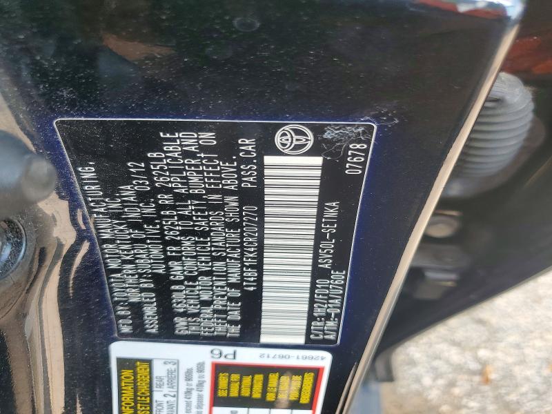 Продаж на аукціоні авто 2012 Toyota Camry, vin: 4T4BF1FK4CR207270, номер лоту: 68768576