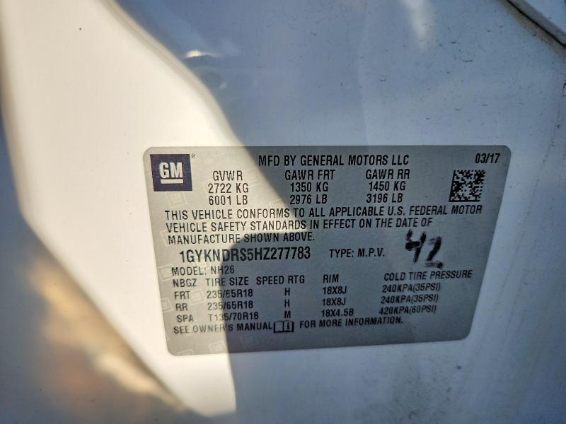 2017 Cadillac Xt5 მანქანა იყიდება აუქციონზე, vin: 1GYKNDRS5HZ277783, აუქციონის ნომერი: 66857676