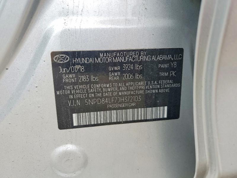 Продажа на аукционе авто 2018 Hyundai Elantra, vin: 5NPD84LF7JH372103, номер лота: 68518366
