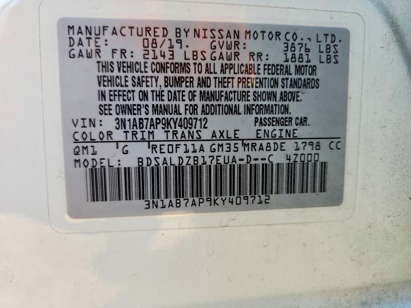 Продаж на аукціоні авто 2019 Nissan Sentra, vin: 3N1AB7AP9KY409712, номер лоту: 68067616