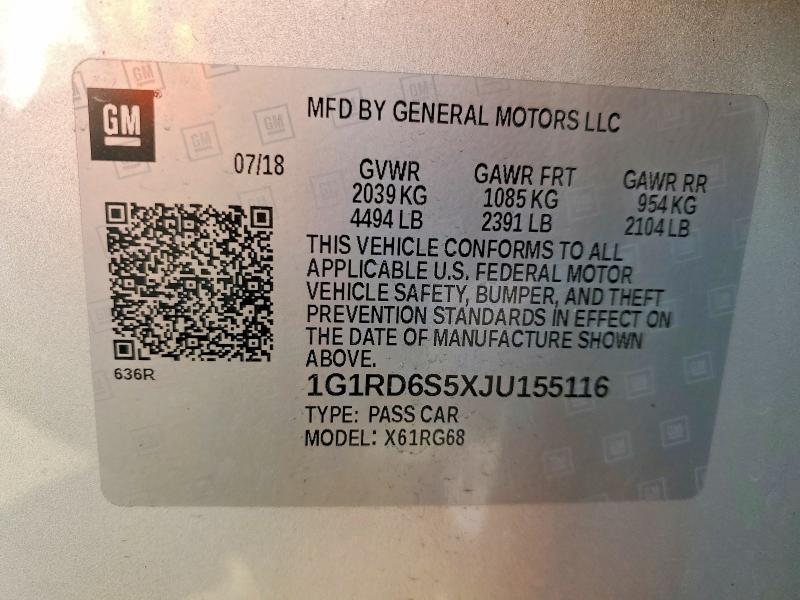Продаж на аукціоні авто 2018 Chevrolet Volt, vin: 1G1RD6S5XJU155116, номер лоту: 70240926