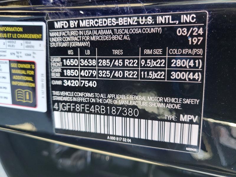 70727926 :رقم المزاد ، 4JGFF8FE4RB187380 vin ، 2024 Mercedes-benz Gls مزاد بيع