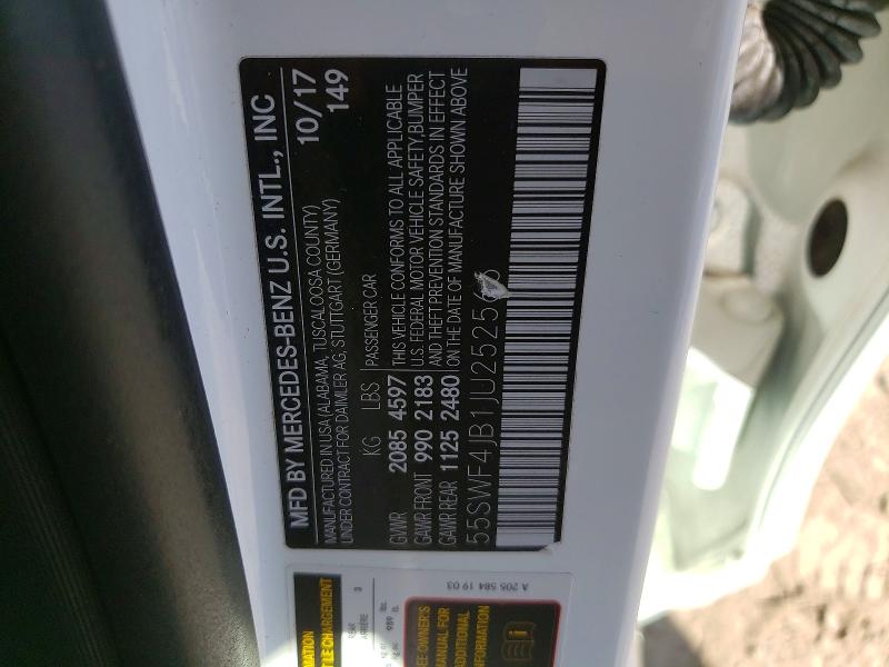 2018 Mercedes-benz C მანქანა იყიდება აუქციონზე, vin: 55SWF4JB1JU252566, აუქციონის ნომერი: 68671146