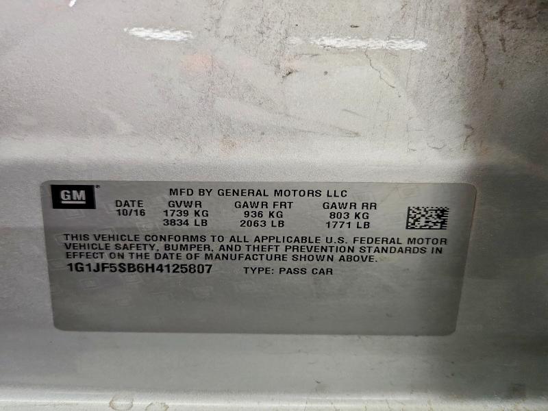 Aukcja sprzedaży 2017 Chevrolet Sonic, vin: 1G1JF5SB6H4125807, numer aukcji: 70432836