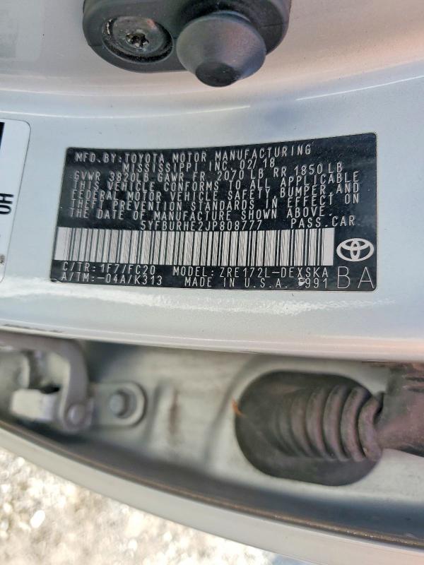 Продажа на аукционе авто 2018 Toyota Corolla, vin: 5YFBURHE2JP808777, номер лота: 70643266