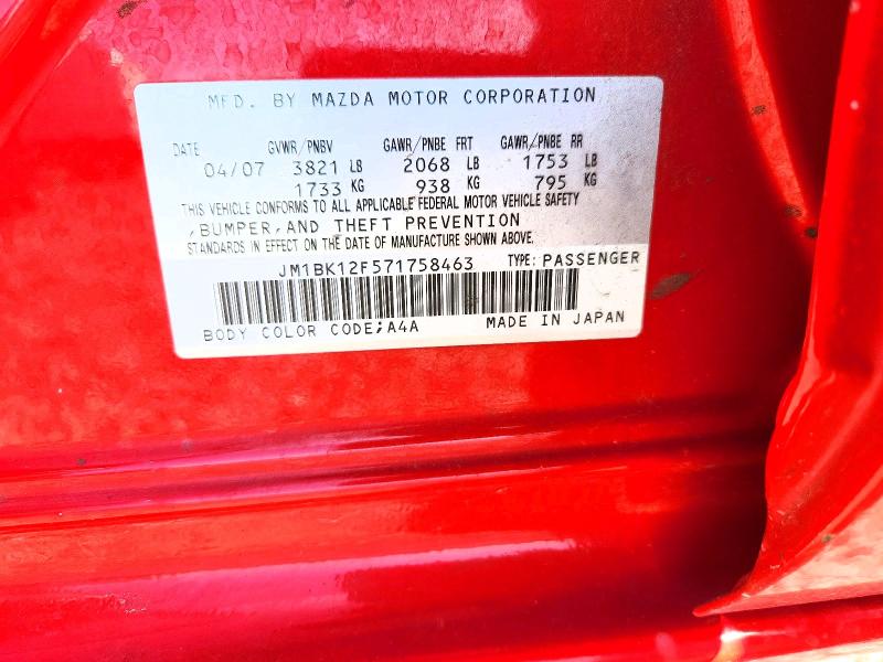 Продаж на аукціоні авто 2007 Mazda 3, vin: JM1BK12F571758463        , номер лоту: 69053606