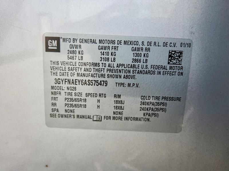 69773466 :رقم المزاد ، 3GYFNAEY6AS575479 vin ، 2010 Cadillac Srx مزاد بيع