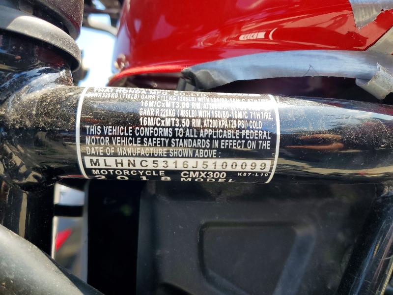 Продаж на аукціоні авто 2018 Honda Cmx300, vin: MLHNC5316J5100099, номер лоту: 68061356