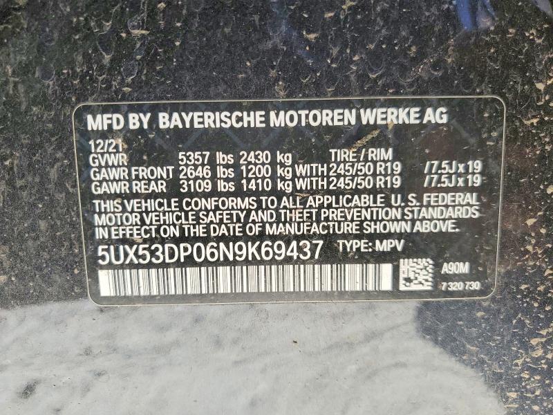 Продаж на аукціоні авто 2022 Bmw X3, vin: 5UX53DP06N9K69437, номер лоту: 69262816