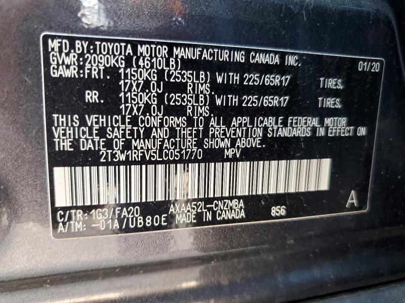 Продаж на аукціоні авто 2020 Toyota Rav4, vin: 2T3W1RFV5LC051770, номер лоту: 67594456