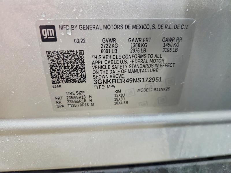 Продаж на аукціоні авто 2022 Chevrolet Blazer, vin: 3GNKBCR49NS172951, номер лоту: 69072276