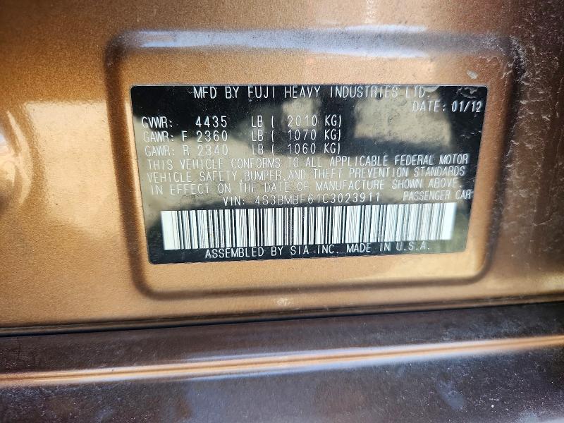 Продаж на аукціоні авто 2012 Subaru Legacy, vin: 4S3BMBF61C3023911, номер лоту: 68761936