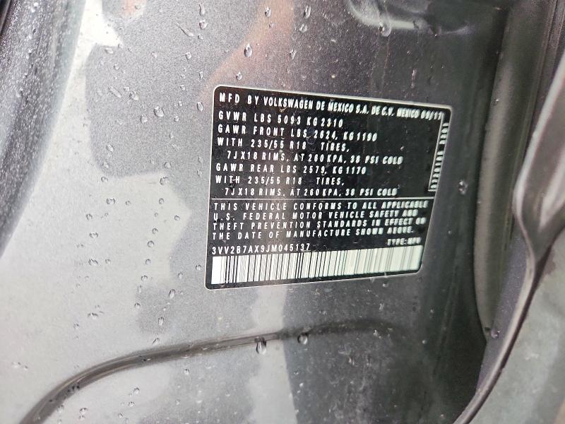 2018 Volkswagen Tiguan მანქანა იყიდება აუქციონზე, vin: 3VV2B7AX9JM045137, აუქციონის ნომერი: 69673156