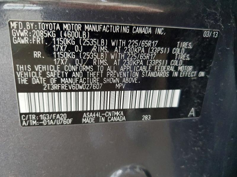 Aukcja sprzedaży 2013 Toyota Rav4, vin: 2T3RFREV6DW027607, numer aukcji: 67785026