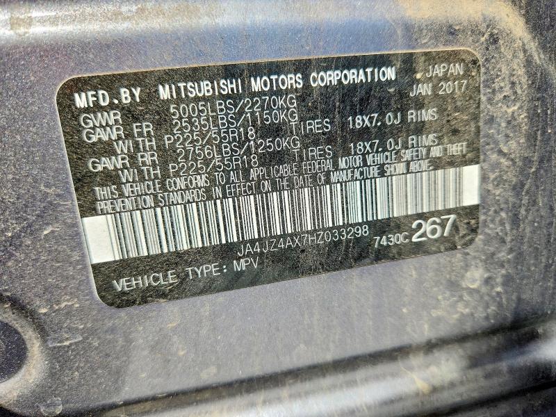 Продажа на аукционе авто 2017 Mitsubishi Outlander, vin: JA4JZ4AX7HZ033298, номер лота: 69252136