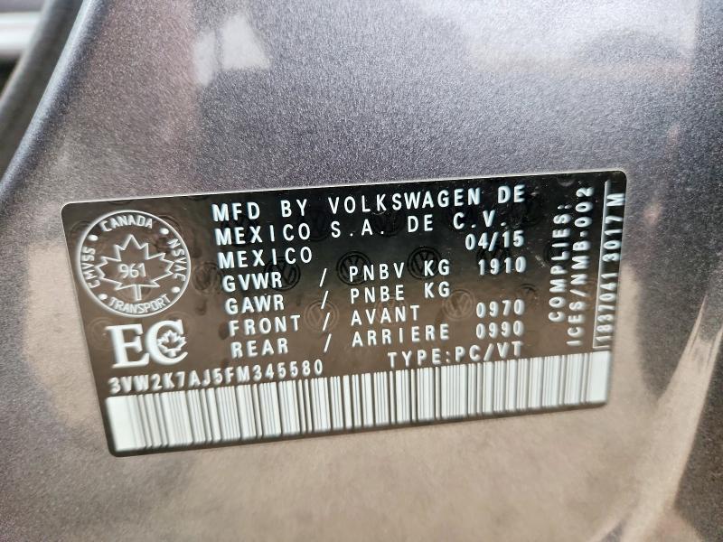 68094976 :رقم المزاد ، 3VW2K7AJ5FM345580 vin ، 2015 Volkswagen Jetta مزاد بيع