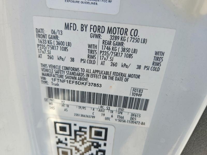 68377536 :رقم المزاد ، 1FTNF1EF5DKF37853 vin ، 2013 Ford F150 مزاد بيع