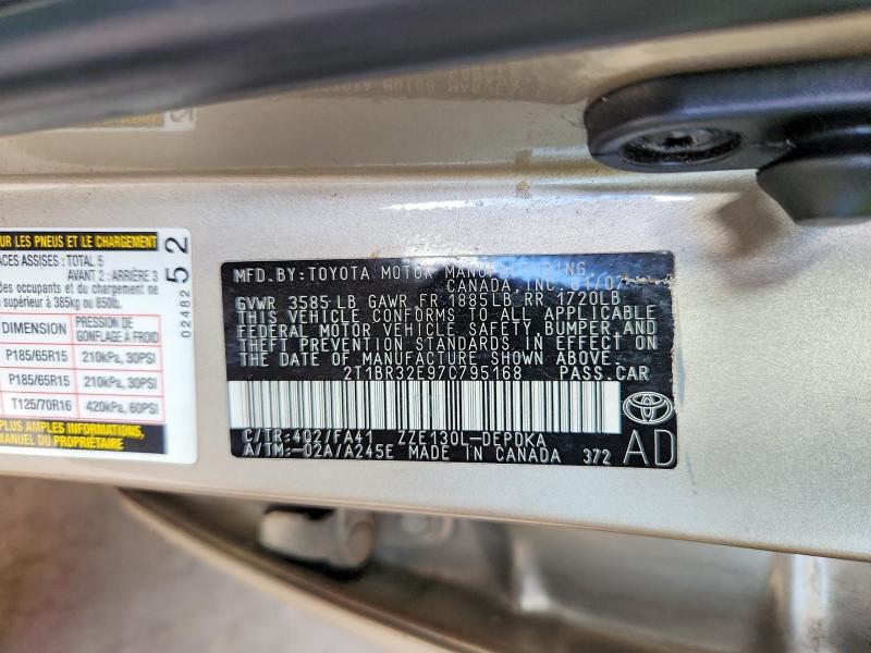 Продаж на аукціоні авто 2007 Toyota Corolla, vin: 2T1BR32E97C795168, номер лоту: 68052956