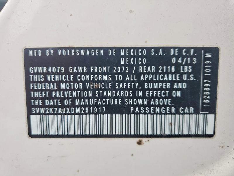 70016156 :رقم المزاد ، 3VW2K7AJXDM291917 vin ، 2013 Volkswagen Jetta مزاد بيع