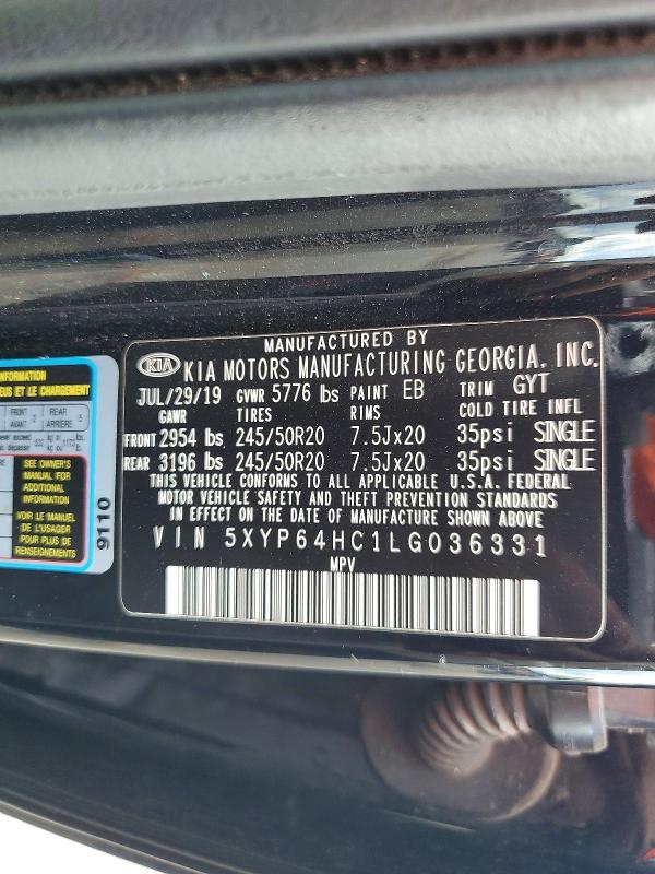 67219186 :رقم المزاد ، 5XYP64HC1LG036331 vin ، 2020 Kia Telluride مزاد بيع