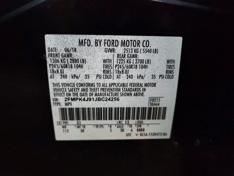 Продаж на аукціоні авто 2018 Ford Edge, vin: 2FMPK4J91JBC24256, номер лоту: 70889696