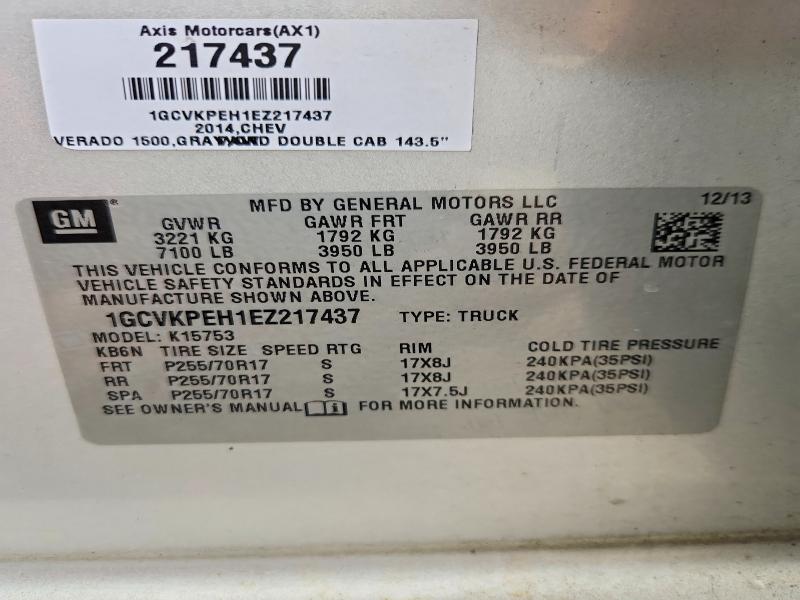 70504706 :رقم المزاد ، 1GCVKPEH1EZ217437 vin ، 2014 Chevrolet Silverado مزاد بيع