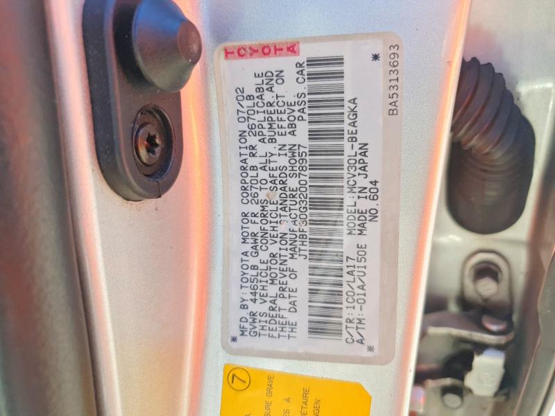 Aukcja sprzedaży 2002 Lexus Es, vin: JTHBF30G320078957, numer aukcji: 68980636