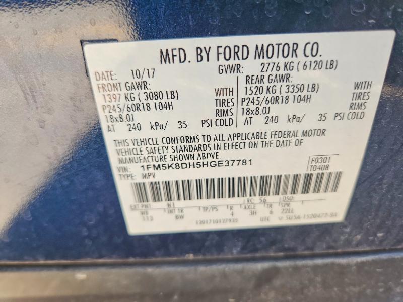 Aukcja sprzedaży 2017 Ford Explorer, vin: 1FM5K8DH5HGE37781, numer aukcji: 68406706