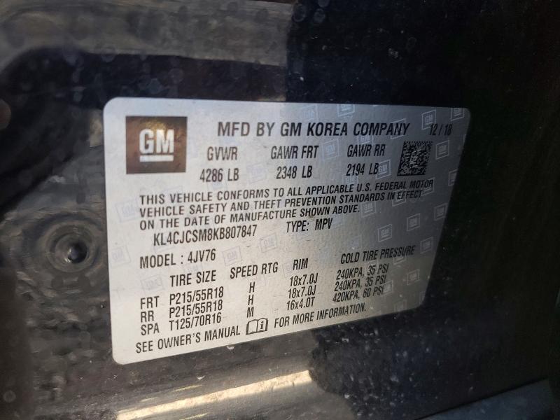 Auction sale of the 2019 Buick Encore, vin: KL4CJCSM8KB807847, lot number: 69446956