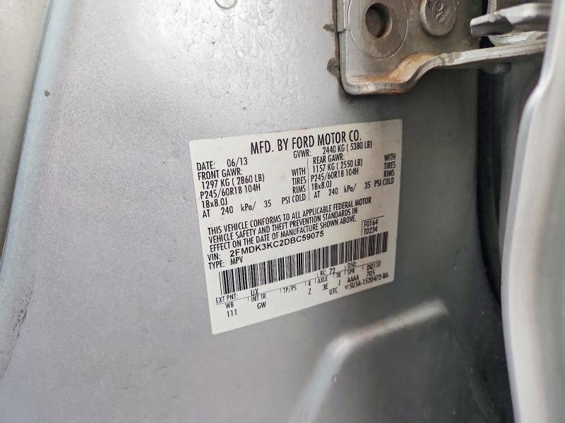 70016996 :رقم المزاد ، 2FMDK3KC2DBC59075 vin ، 2013 Ford Edge مزاد بيع