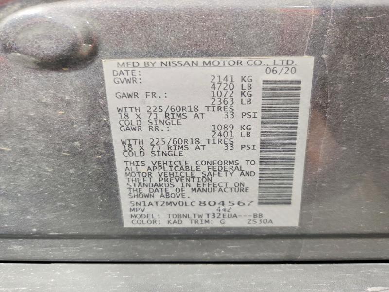 67725756 :رقم المزاد ، 5N1AT2MV0LC804567 vin ، 2020 Nissan Rogue مزاد بيع