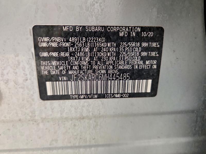Aukcja sprzedaży 2021 Subaru Forester, vin: JF2SKARC6MH445485, numer aukcji: 67692006