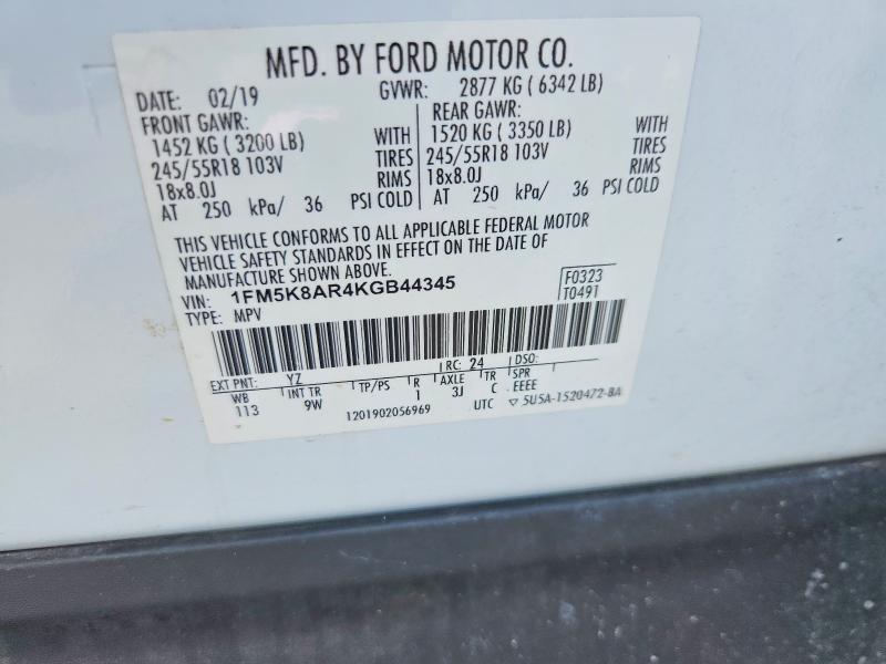 Продаж на аукціоні авто 2019 Ford Explorer, vin: 1FM5K8AR4KGB44345, номер лоту: 70976866