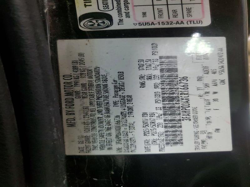 2012 Ford Fusion მანქანა იყიდება აუქციონზე, vin: 3FAHP0JAXCR166736, აუქციონის ნომერი: 67191226