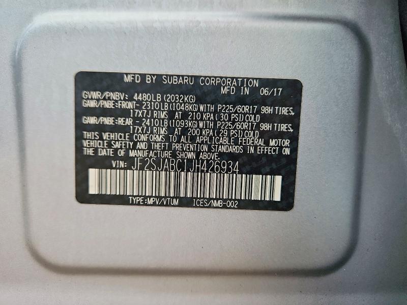 Aukcja sprzedaży 2018 Subaru Forester, vin: JF2SJABC1JH426934, numer aukcji: 69159446