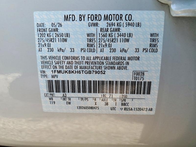 69514336 :رقم المزاد ، 1FMUK8KH6TGB79052 vin ، 2026 Ford Explorer مزاد بيع