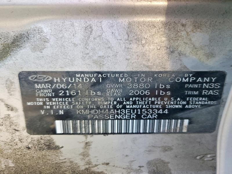 2014 Hyundai Elantra მანქანა იყიდება აუქციონზე, vin: KMHDH4AH3EU153344, აუქციონის ნომერი: 68945746