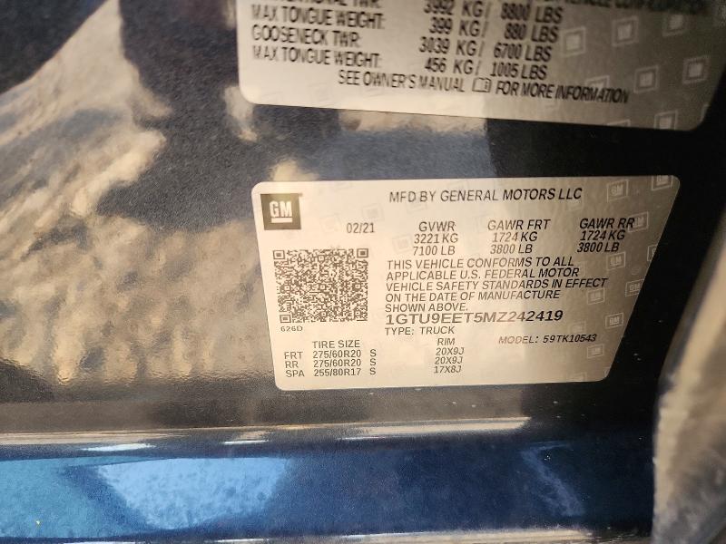 Aukcja sprzedaży 2021 Gmc Sierra, vin: 1GTU9EET5MZ242419, numer aukcji: 68145876