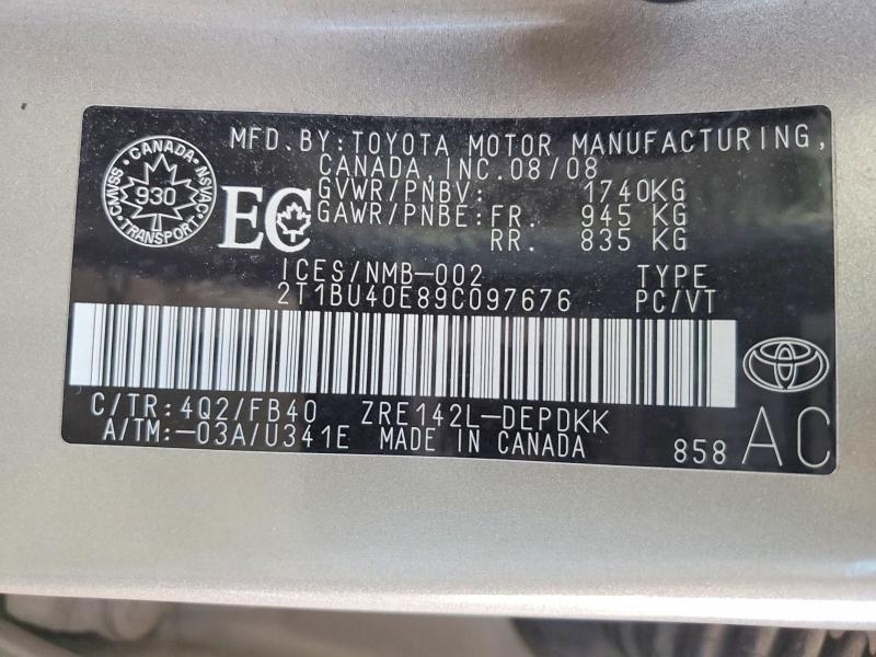 Продажа на аукционе авто 2009 Toyota Corolla, vin: 2T1BU40E89C097676, номер лота: 71407756