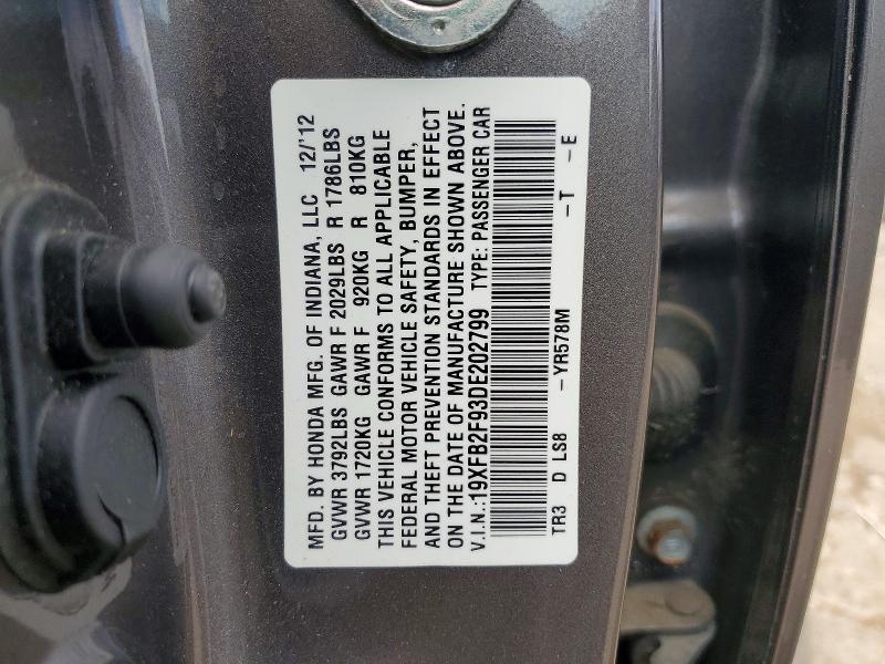 Aukcja sprzedaży 2013 Honda Civic, vin: 19XFB2F93DE202799, numer aukcji: 69526466