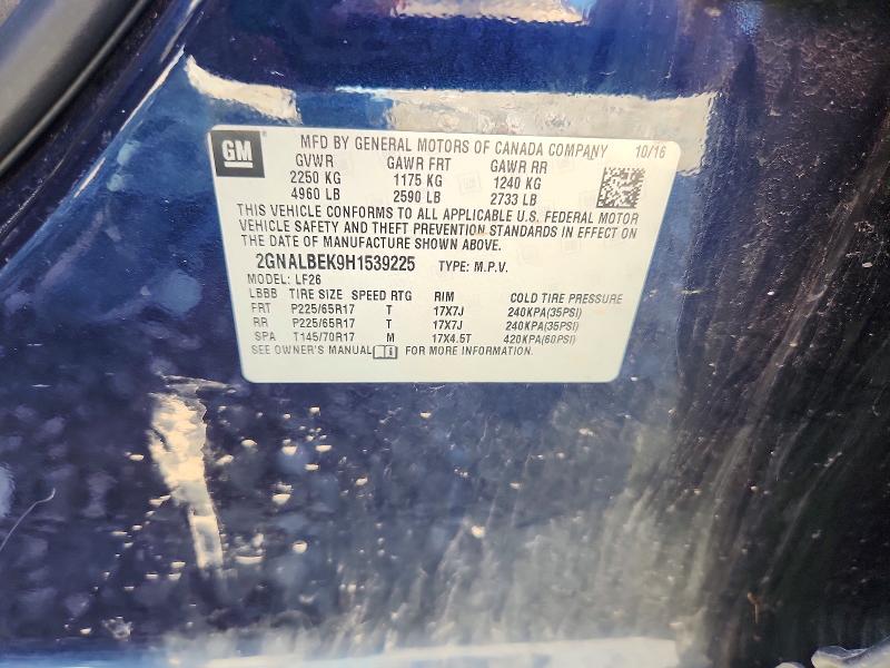 Aukcja sprzedaży 2017 Chevrolet Equinox, vin: 2GNALBEK9H1539225, numer aukcji: 68586366